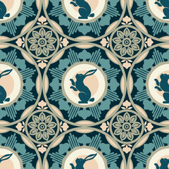 moon cake fabric pattern with rabbit Silhouette style