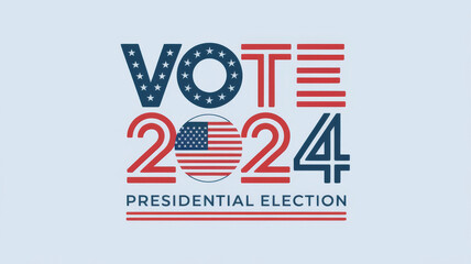 Obraz premium Election header banner 2024 United States of America Presidential election. With Patriotic Stars and Stripes Theme. Vote Design logo. Vector illustration. Isolated on white background. 