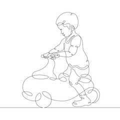 One continuous line.
Little child playing. Childrens games. Portrait of a baby.
One continuous drawing line logo isolated minimal illustration.