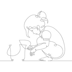 One continuous line.
Little child playing. Childrens games. Portrait of a baby.
One continuous drawing line logo isolated minimal illustration.