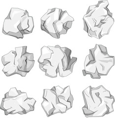 crumpled paper balls set cartoon. texture origami, craft creativity, relief office crumpled paper balls sign. isolated symbol vector illustration