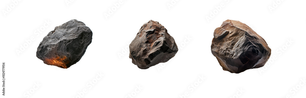 Aufkleber three isolated rocks with various shapes and sizes, set against a white background.
