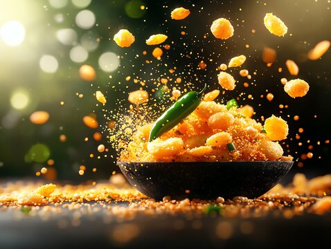 Goldenfried mirchi bajji with large green chilies in a crispy gram flour batter