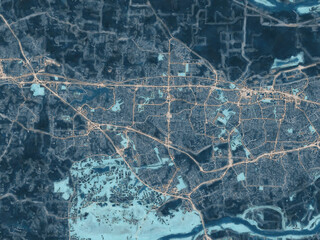 Painterly Style City Map of O'Fallon Missouri, USA in a Blue Color Scheme.