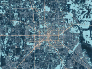 Painterly Style City Map of Ocala  Florida, USA in a Blue Color Scheme.