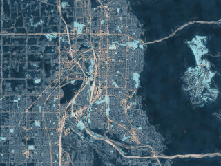 Painterly Style City Map of Ogden Utah, USA in a Blue Color Scheme.