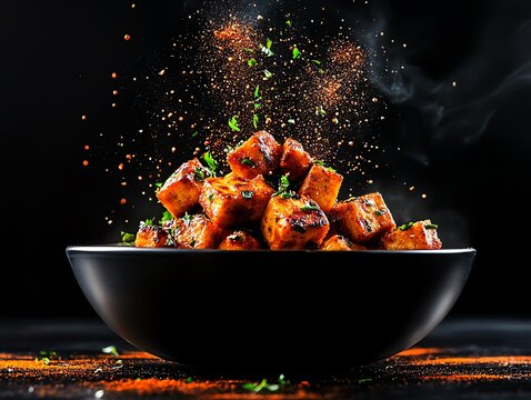 Spicy achari paneer tikka, cottage cheese cubes marinated in pickling spices and grilled