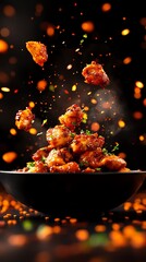 Spicy chicken 65 with crispy, deepfried chicken pieces tossed in a fiery red masala