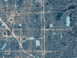 Painterly Style City Map of Orange California, USA in a Blue Color Scheme.