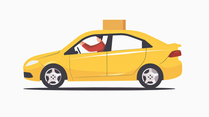 Obraz premium vibrant yellow taxi car is depicted in side view, showcasing driver inside. vehicle features delivery box on top, symbolizing transportation and delivery services