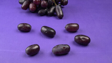 Natural organic different types of fresh ripe juicy grapes and space for text on table. top view, Agriculture concepts.