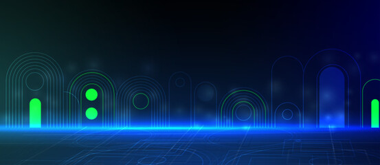 Abstract modern science and technology futuristic dark blue background. Handmade vector.