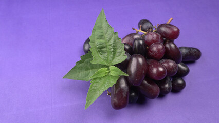 Natural organic different types of fresh ripe juicy grapes and space for text on table. top view, Agriculture concepts.