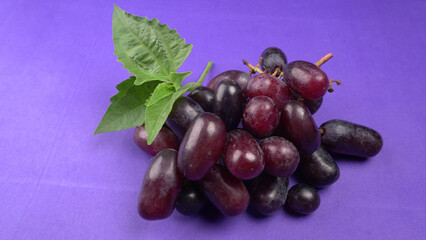 Natural organic different types of fresh ripe juicy grapes and space for text on table. top view, Agriculture concepts.