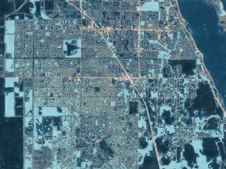 Painterly Style City Map of Palm Bay Florida, USA in a Blue Color Scheme.