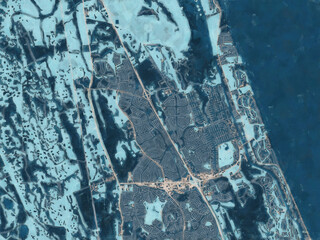 Painterly Style City Map of Palm Coast  Florida, USA in a Blue Color Scheme.