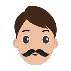 Illustration of a cartoon man is face with mustache and big eyes, brown hair and a thick black mustache. Minimalist design, perfect for avatars, stickers or other graphic projects. Eps 10