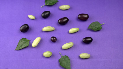 Natural organic different types of fresh ripe juicy grapes and space for text on table. top view, Agriculture concepts.