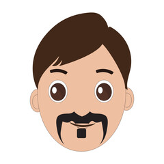 Illustration of a cartoon man is face with mustache and big eyes, brown hair and a thick black mustache. Minimalist design, perfect for avatars, stickers or other graphic projects. Eps 10