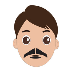 Illustration of a cartoon man is face with mustache and big eyes, brown hair and a thick black mustache. Minimalist design, perfect for avatars, stickers or other graphic projects. Eps 10