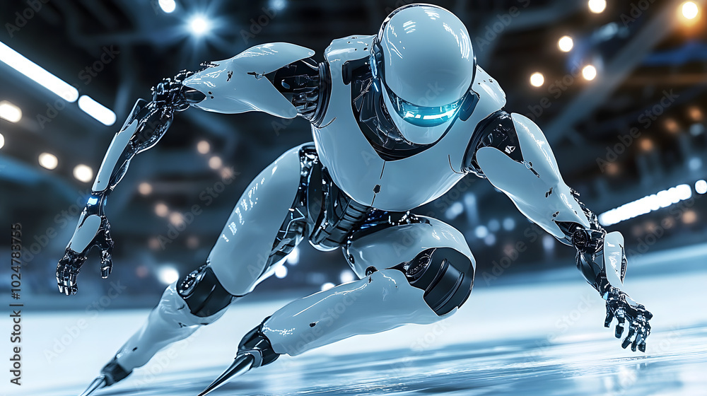 Canvas Prints advanced robot playing sports. high-tech cyborg with humanlike features is skating, ice link game ba