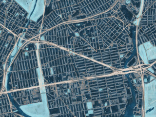 Painterly Style City Map of Parkchester  New York, USA in a Blue Color Scheme.