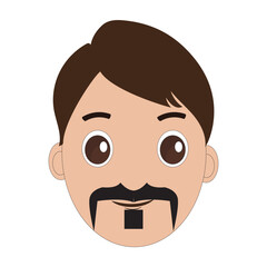 Illustration of a cartoon man is face with mustache and big eyes, brown hair and a thick black mustache. Minimalist design, perfect for avatars, stickers or other graphic projects. Eps 10