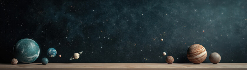 stunning display of celestial bodies showcases various planets in cosmic setting, highlighting their unique colors and textures against starry background