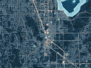 Painterly Style City Map of Perris  California, USA in a Blue Color Scheme.