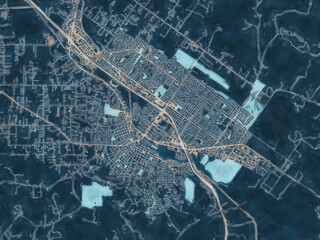 Painterly Style City Map of Petaluma  California, USA in a Blue Color Scheme.