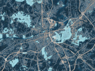 Painterly Style City Map of Petersburg Virginia, USA in a Blue Color Scheme.