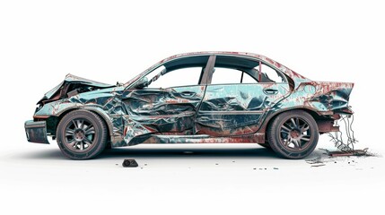 Damaged Car Isolated on White Background
