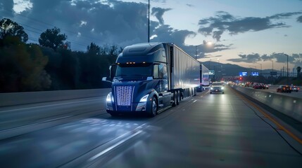 Fully Autonomous Truck Navigating Busy Highway at Night