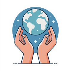 symbol of a pair of hands holding a small globe in a flat design style