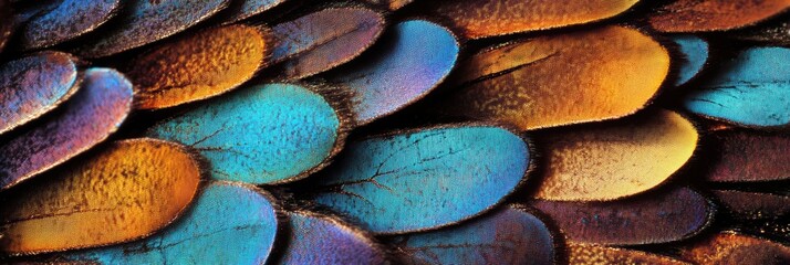 Intricate Butterfly Wing Patterns Magnified, showcasing the delicate details and vibrant colors unique to each scale under microscopic observation