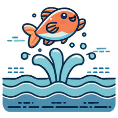 cartoon of a happy fish jumping out of a water