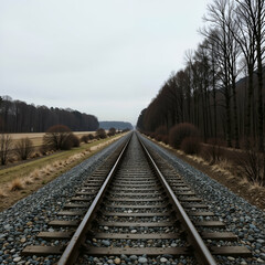 Obraz premium A train track winding through a vast field with trees and greenery