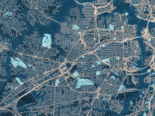 Painterly Style City Map of Portsmouth Virginia, USA in a Blue Color Scheme.