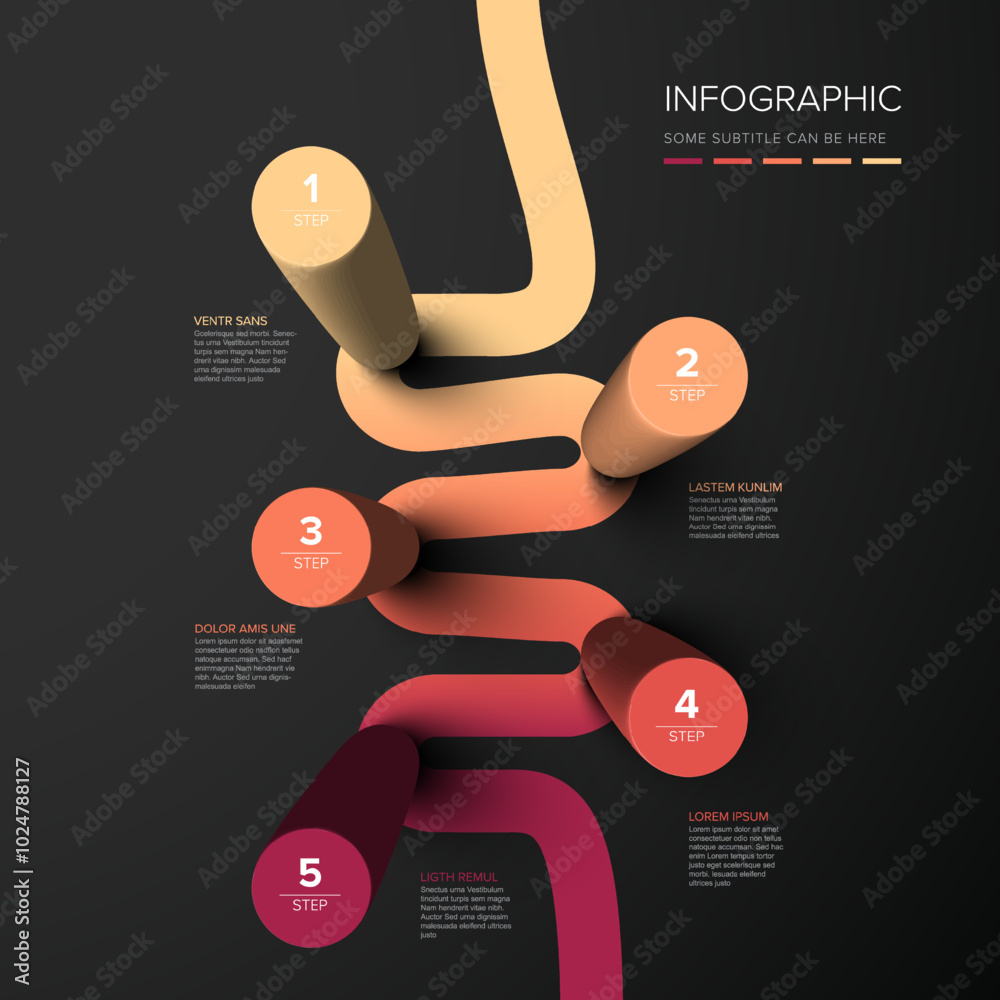 Poster vector dark multipurpose infographic template made from color vertical cylinder steps chart with num