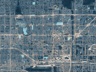 Painterly Style City Map of Rancho Cucamonga California, USA in a Blue Color Scheme.