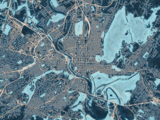 Painterly Style City Map of Reading Pennsylvania, USA in a Blue Color Scheme.