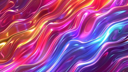 Fototapeta premium Colorful abstract vibrant diagonal waves. Saturated neon gradient iridescent background texture