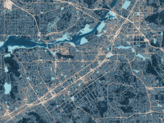 Painterly Style City Map of Riverside California, USA in a Blue Color Scheme.