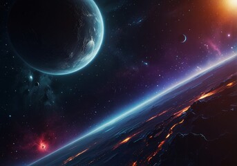 futuristic space background, Asteroids And Gas Giant
