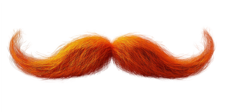 Ginger moustache isolated on transparent background.