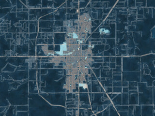 Painterly Style City Map of Roswell New Mexico, USA in a Blue Color Scheme.