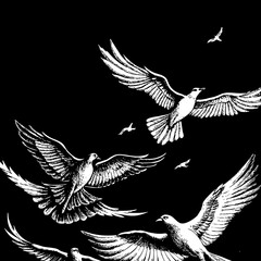 white birds flying in sky