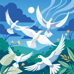 white birds flying in sky