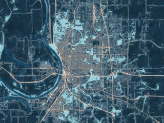 Painterly Style City Map of Saint Joseph Missouri, USA in a Blue Color Scheme.