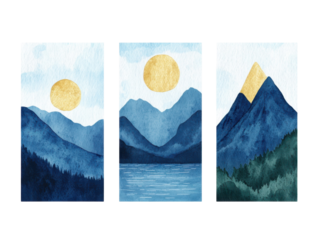 Abstract watercolor landscape wall art set - ideal for spring décor in home and office design